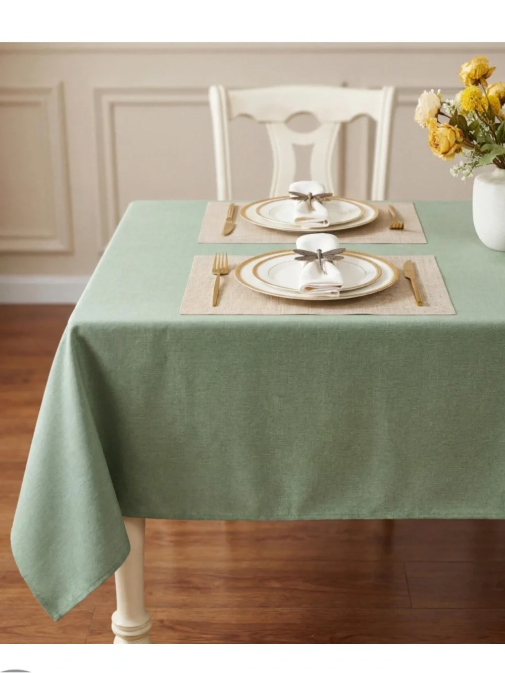 Textured Linen Tablecloth Waterproof Wrinkle-Free RECTANGULAR 60x104” SAGE GREEN